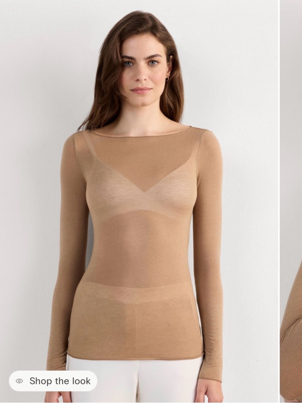 intimissimi Neutral Beige Long Sleeve Crewneck Top